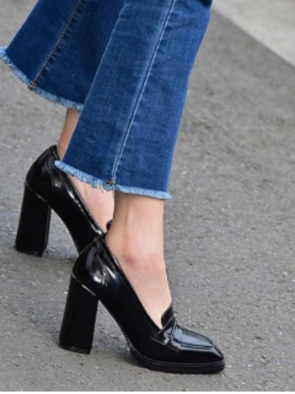 FOWT Black Dressy High Block Heels Loafers for Women Classical Square Toe Pumps